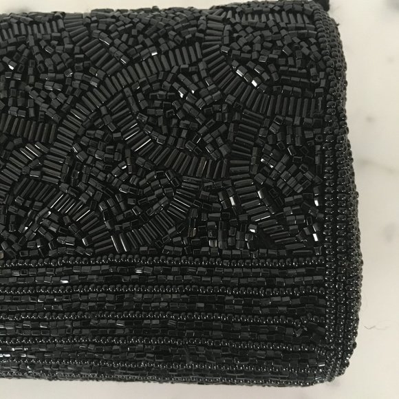 Vintage Black Bugle Bead Evening Bag Clutch MINT - Picture 6 of 10